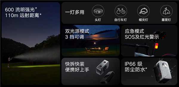 小米米家户外多功能灯开售：129元新葡京600流明、110米远射！(图3)